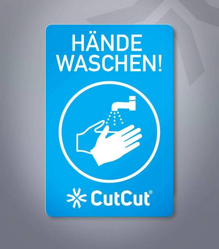 Hinweisschild „Hände waschen“ mit individuellem Firmenlogo.