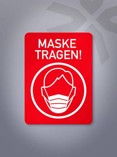 Hinweisschild „Maske tragen“ in Rot
